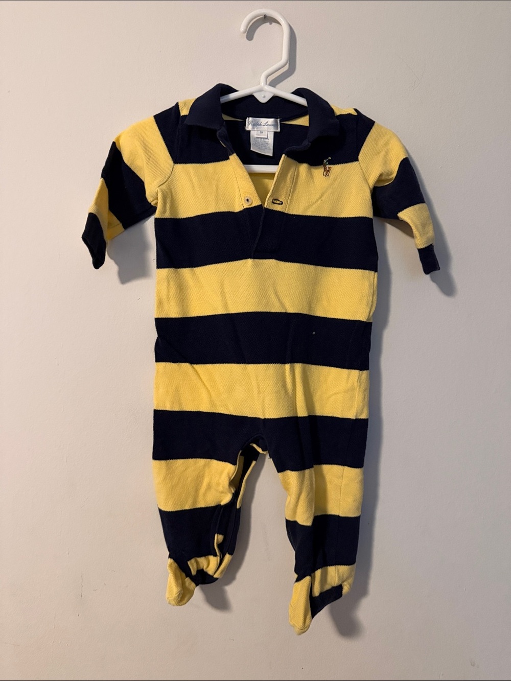 Ralph Lauren Navy and Yellow Striped Footed One-Piece